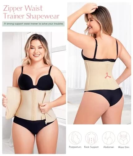 MERYOSZ Waist Trainer Corset Zipper Tummy Control Shapewear for Women, Beige XL | Breathable Body Shaper with Steel Bones thumbnail 5