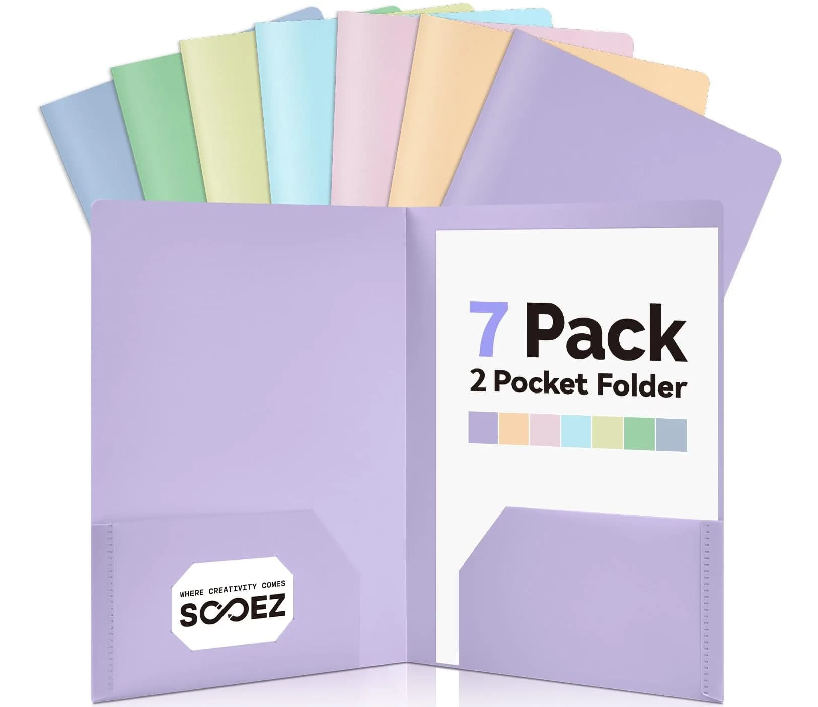 Sooez 7-Pack Plastic Folders with Pockets, Pastel Colors, 2-Pocket Folder Bulk, 29.59 cm x 24.61 cm (11.65"L x 9.45"W) | Acid-Free, Tear-Resistant, Heavy Duty - main product image