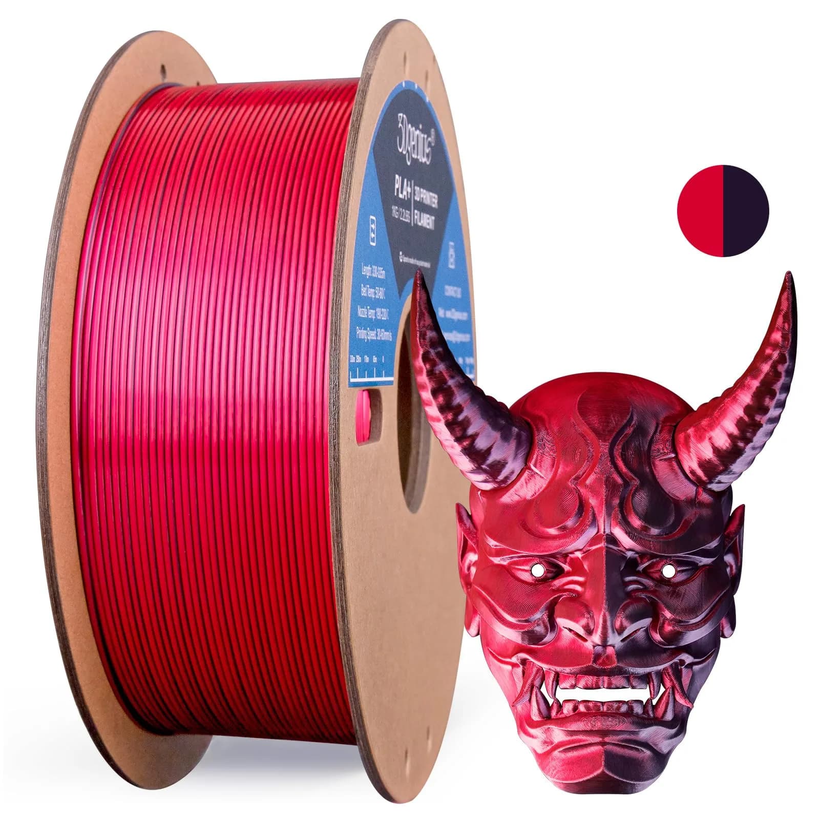 3Dgenius Silk Triple Color PLA Filament 1.75mm | Vibrant Multi-Color, Clog-Free, 250g Spool for Flawless 3D Prints — Double Colors(red+black) / 1000g