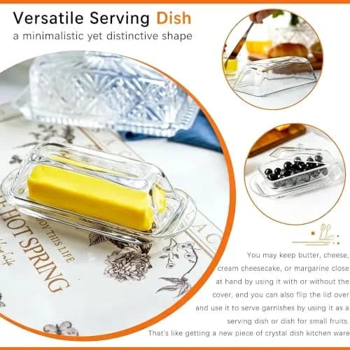 QFkris Clear Glass Butter Dish with Lid for Countertop | 18.5cm (7.3") Rectangular Crystal Butter Keeper thumbnail 6