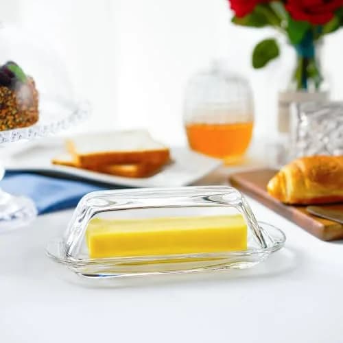 QFkris Clear Glass Butter Dish with Lid for Countertop | 18.5cm (7.3") Rectangular Crystal Butter Keeper thumbnail 7