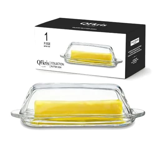 QFkris Clear Glass Butter Dish with Lid for Countertop | 18.5cm (7.3") Rectangular Crystal Butter Keeper thumbnail 8