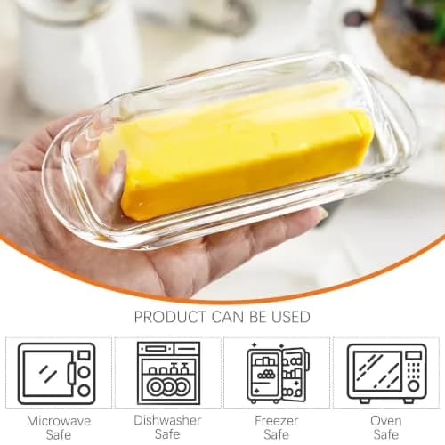 QFkris Clear Glass Butter Dish with Lid for Countertop | 18.5cm (7.3") Rectangular Crystal Butter Keeper thumbnail 3