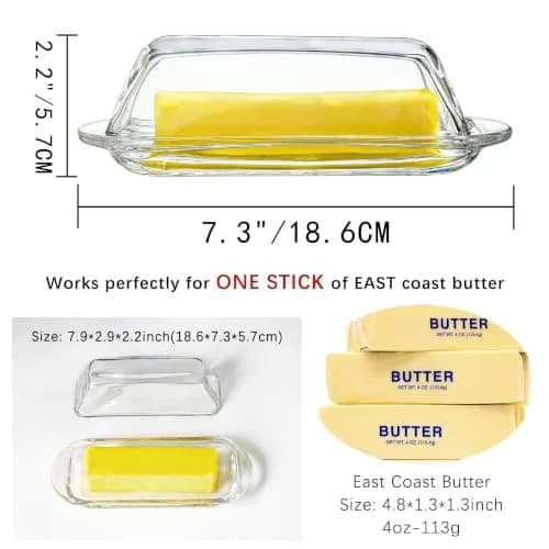 QFkris Clear Glass Butter Dish with Lid for Countertop | 18.5cm (7.3") Rectangular Crystal Butter Keeper thumbnail 4