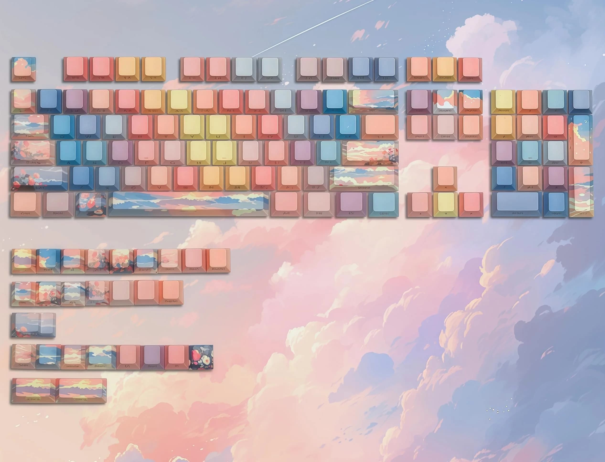 dagaladoo White Topographic Double Shot PBT Keycaps Set | 132 Keys Cherry Profile for Gateron MX Switches — Sunset
