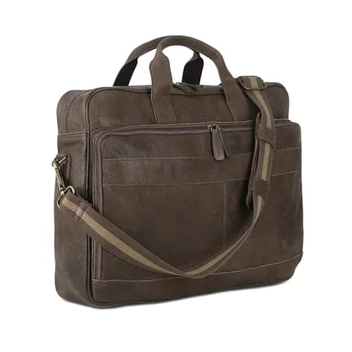 KomalC 16 Inch Leather Laptop Messenger Bag for Men & Women, Office Satchel | Premium Buffalo Leather Briefcase thumbnail 1