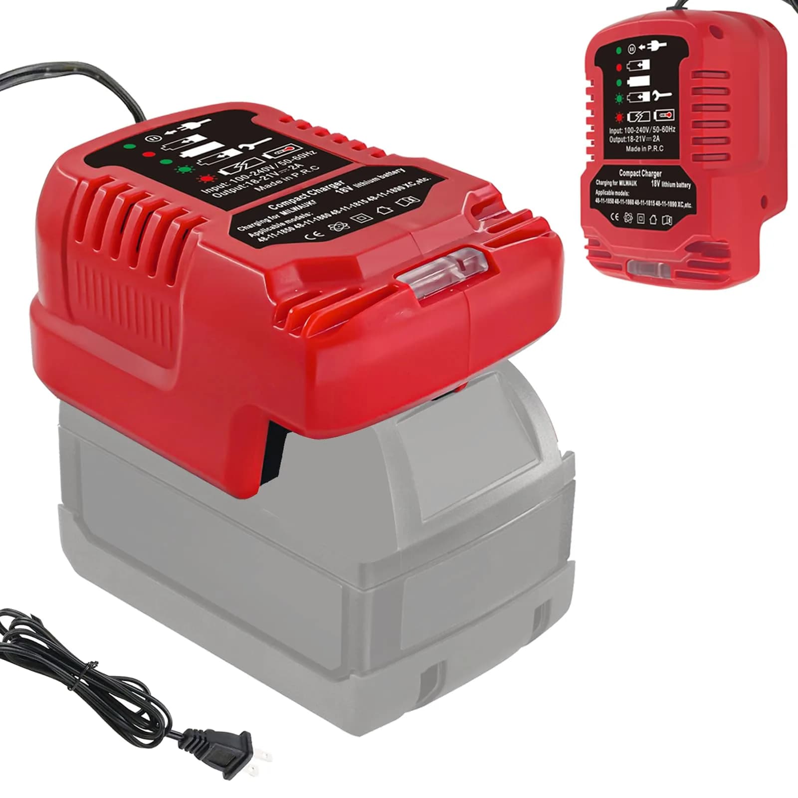 TPDL Mini Charger for Milwaukee M18 18V Battery | Compact 2A Output, 100-240V Input - main product image