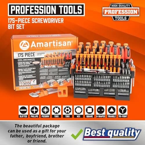 Amartisan 175-Piece Magnetic Screwdriver Set with Plastic Racking & Tools | 6150 Cr-V Steel Shafts thumbnail 2