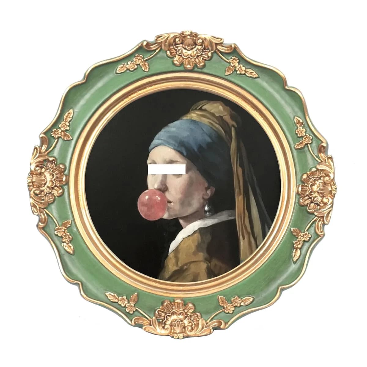 WINPLUS+ Vintage Picture Frame 3x3 inch (7.6x7.6 cm) with 4x4 inch (10.2x10.2 cm) Outer Dimensions | Antique Golden Floral Resin Display — Green-Round