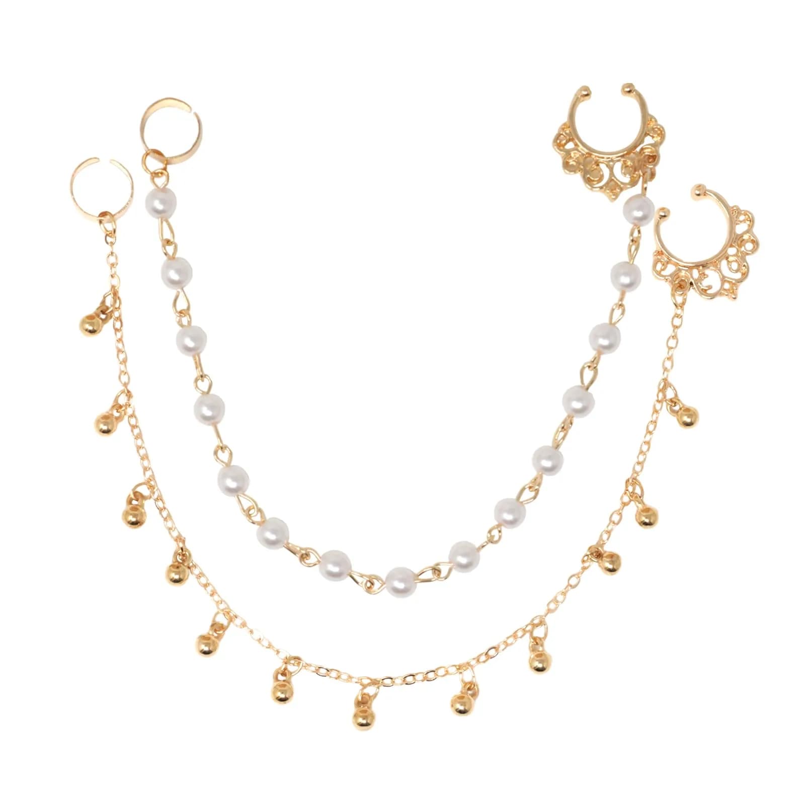 Honbay 2PCS Nose Ring Chain Set | Non-Piercing Nose & Ear Jewelry for Women