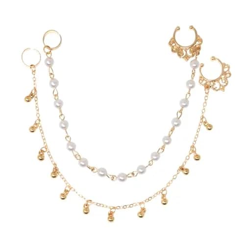Honbay 2PCS Nose Ring Chain Set | Non-Piercing Nose & Ear Jewelry for Women thumbnail 1