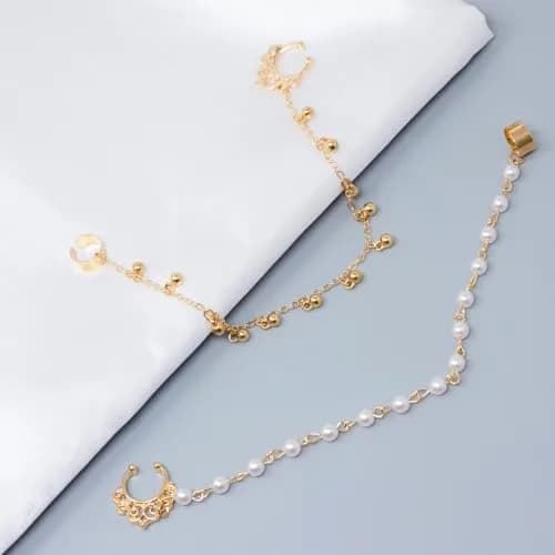 Honbay 2PCS Nose Ring Chain Set | Non-Piercing Nose & Ear Jewelry for Women thumbnail 4