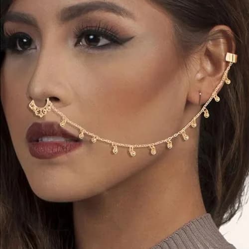 Honbay 2PCS Nose Ring Chain Set | Non-Piercing Nose & Ear Jewelry for Women thumbnail 7