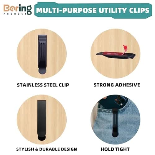 BORING PRODUCT Attachable Pocket Clip Matte Black | Metal Adhesive Accessories for Smartphones, GPS, Walkie-Talkie, Belt Holster (1 Pack) thumbnail 5