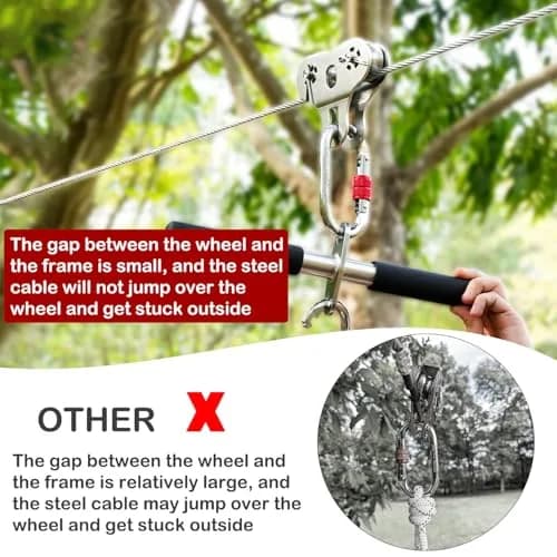 Fologtoo Zipline Pulley with Handle, 304 Stainless Steel Zip Line Trolley | Durable & Safe Outdoor Gear thumbnail 6