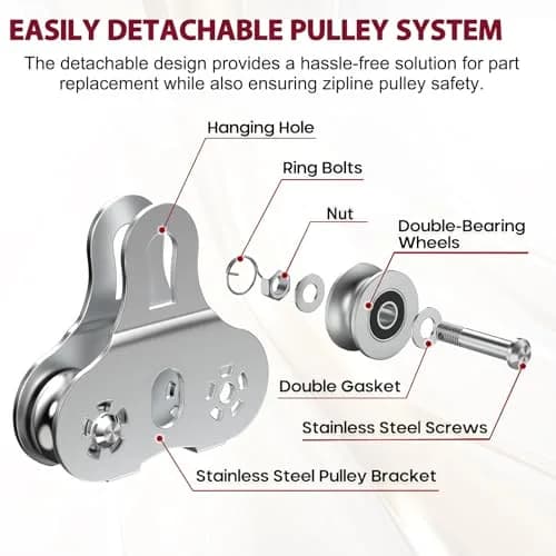 Fologtoo Zipline Pulley with Handle, 304 Stainless Steel Zip Line Trolley | Durable & Safe Outdoor Gear thumbnail 3