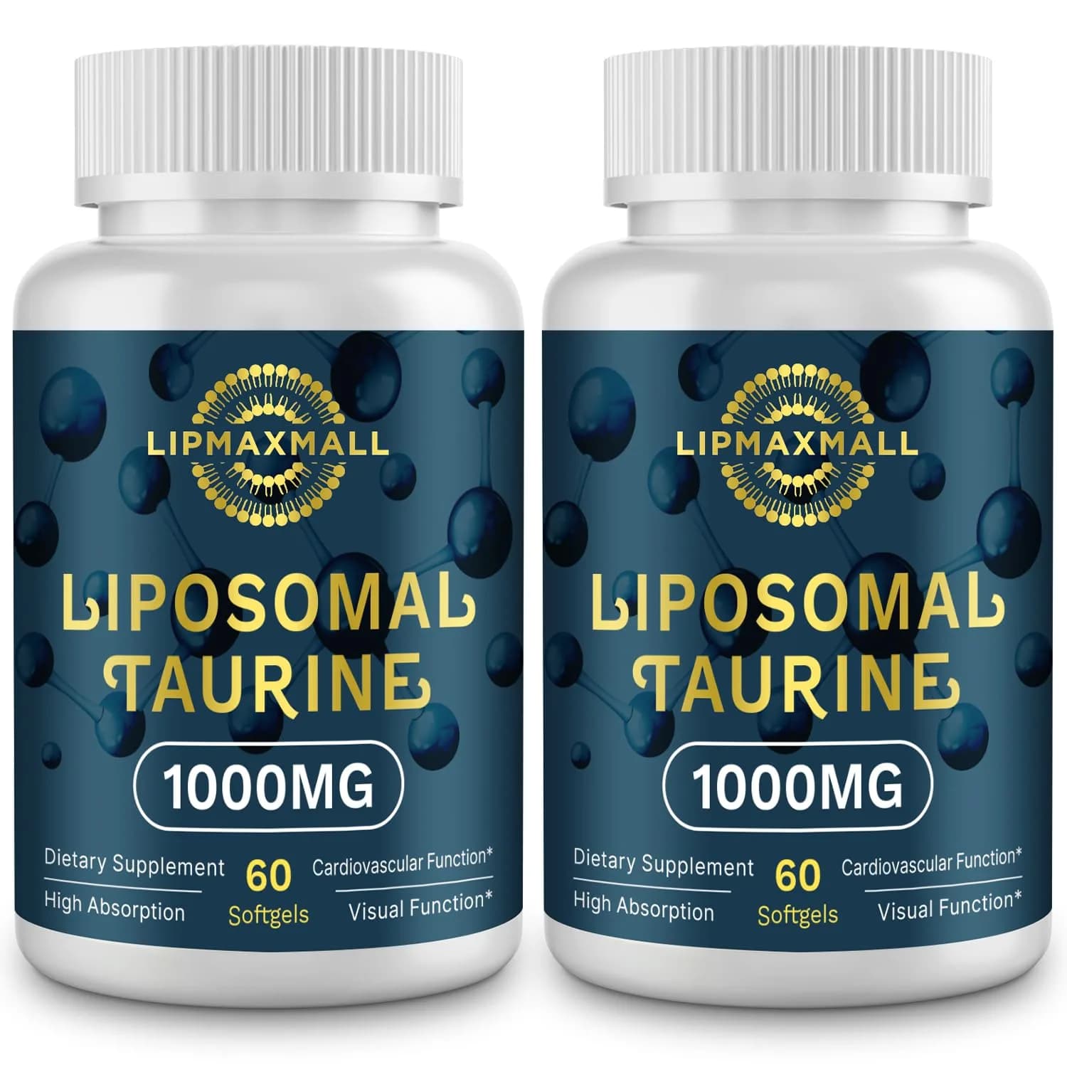 lipmaxmall Liposomal Taurine Supplement 1000mg | High Absorption Amino Acid for Heart, Nerve, Brain, Visual, Longevity & Muscle (60 Softgels - 2 Pack) - main product image