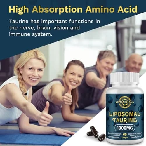 lipmaxmall Liposomal Taurine Supplement 1000mg | High Absorption Amino Acid for Heart, Nerve, Brain, Visual, Longevity & Muscle (60 Softgels - 2 Pack) thumbnail 4