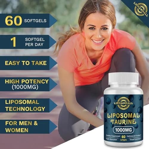 lipmaxmall Liposomal Taurine Supplement 1000mg | High Absorption Amino Acid for Heart, Nerve, Brain, Visual, Longevity & Muscle (60 Softgels - 2 Pack) thumbnail 6