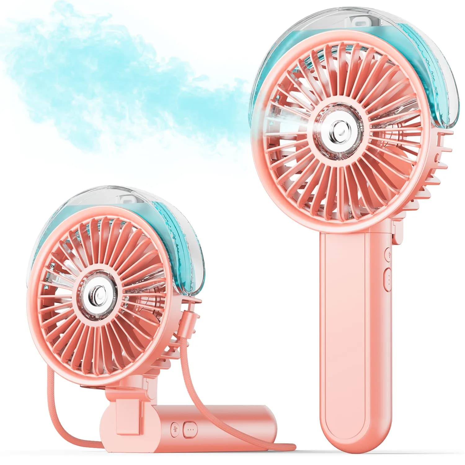 SWEETFULL Portable Misting Fan with Mist Spray, 3 Speeds, 30ml Water Tank, USB Rechargeable | 10.8 cm (4.25 in) Foldable Handheld Fan — Pink