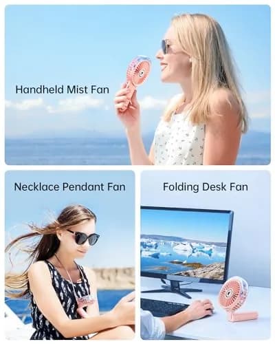 SWEETFULL Portable Misting Fan - 180° Foldable Handheld Personal Fan with Mist Spray, 30ml Tank, USB Rechargeable, 3 Speeds, for Travel & Outdoors thumbnail 6