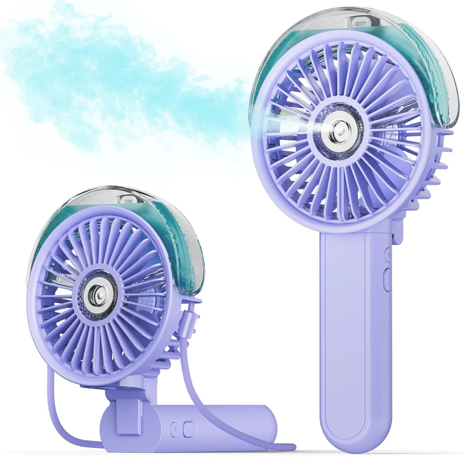 SWEETFULL Portable Misting Fan with Mist Spray, 3 Speeds, 30ml Water Tank, USB Rechargeable | 10.8 cm (4.25 in) Foldable Handheld Fan — Purple