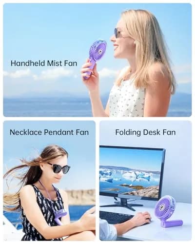 SWEETFULL Portable Misting Fan with Mist Spray, 3 Speeds, 30ml Water Tank, USB Rechargeable, 156 g (5.5 oz) | Cools Face & Body thumbnail 6