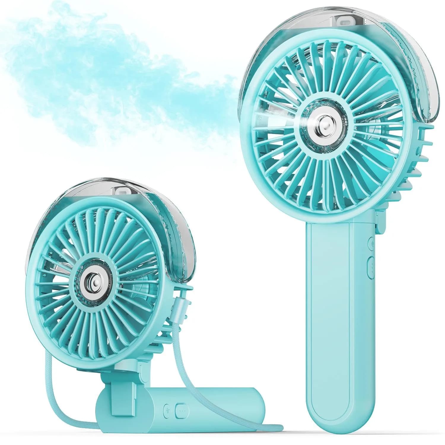 SWEETFULL Portable Misting Fan with Mist Spray, 3 Speeds, 30ml Water Tank, USB Rechargeable | 10.8 cm (4.25 in) Foldable Handheld Fan — Blue