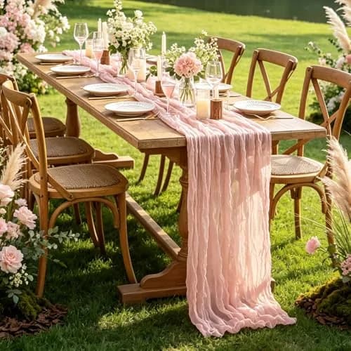 Miucat Pink Cheesecloth Table Runner 10FT Dusty Pink | Boho Gauze for Spring & Weddings thumbnail 6
