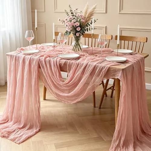 Miucat Pink Cheesecloth Table Runner 10FT Dusty Pink | Boho Gauze for Spring & Weddings thumbnail 7