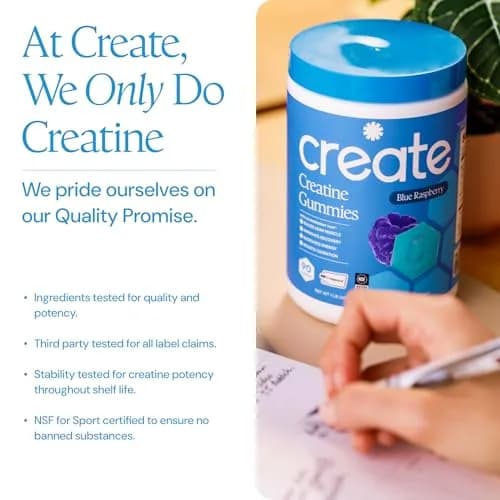 Create Creatine Monohydrate Gummies Blue Raspberry 90 Count | Boost Focus, Strength, and Endurance with Creapure thumbnail 5