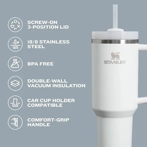 STANLEY Quencher H2.0 Flow State Tumbler, 20 oz, Stone | Double Wall Vacuum Insulation for Cold & Hot Drinks thumbnail 4
