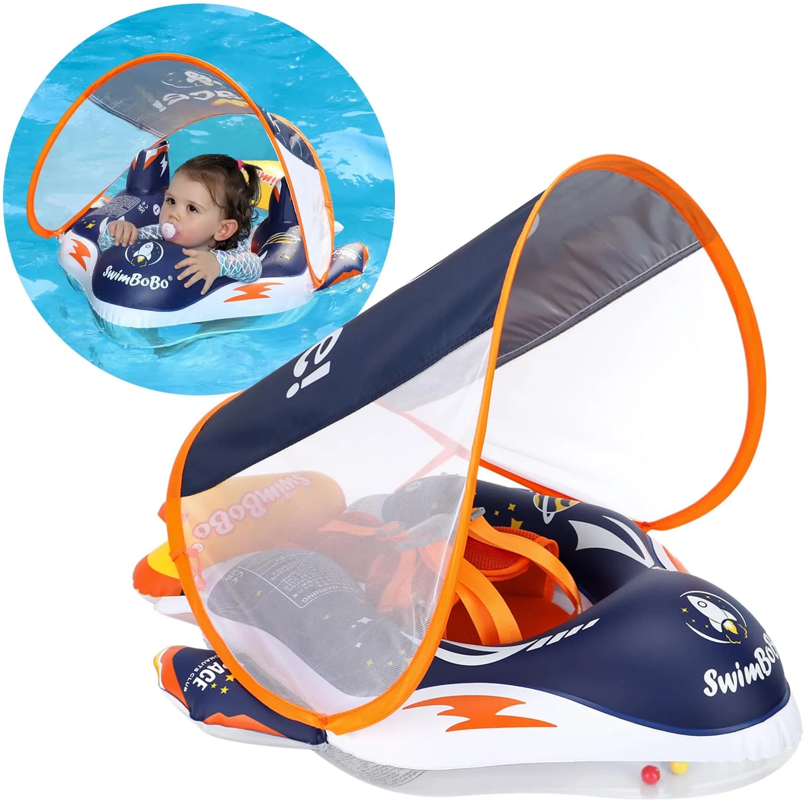Swimbobo Baby Swimming Float Ring L (57cm Outer Diameter) | Dual Airbags, Safety Support Bottom — Spaceship