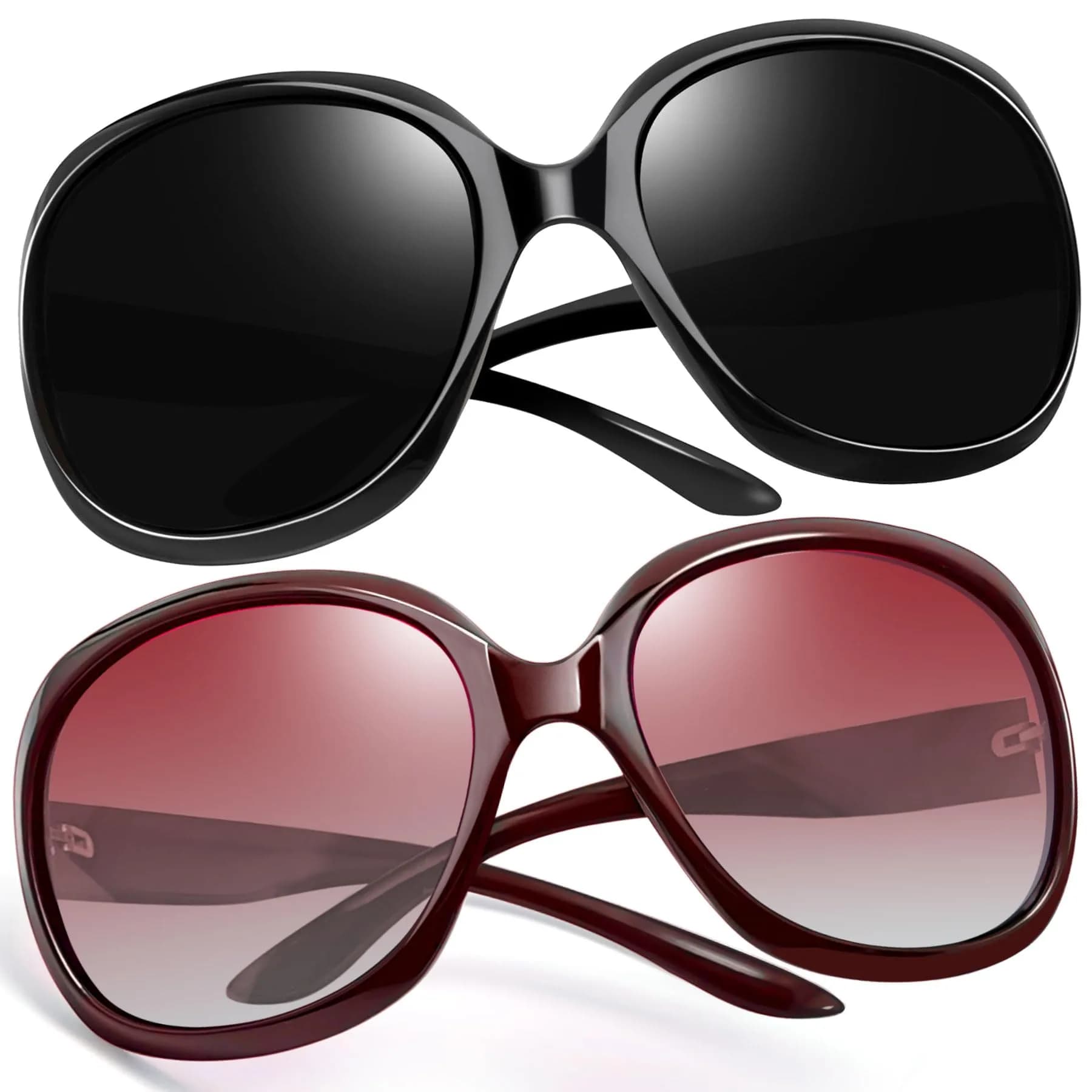 Joopin Oversized Butterfly Sunglasses for Women - D14 Black & Wine Red Frame, Polarized UV400 Protection