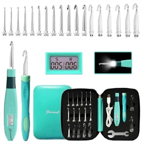 Yarniss 18 Size Lighted Crochet Hooks Set 2.0mm-14.0mm | Interchangeable Hooks with Stitch Counter thumbnail 1