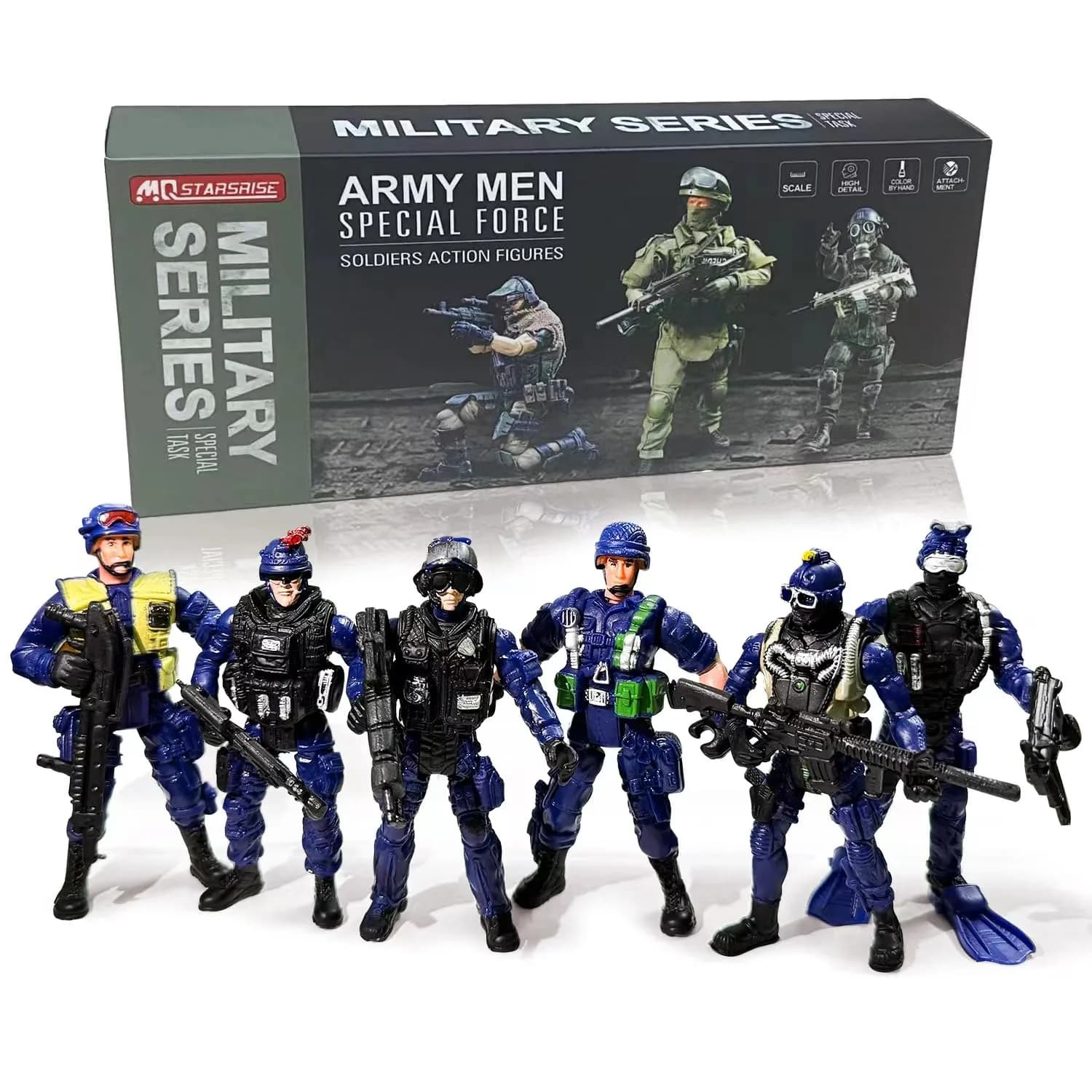 MQSTARSRISE Army Men Toy Set for Boys 4-7 | Realistic Military Action Figures with Accessories — Dark Blue