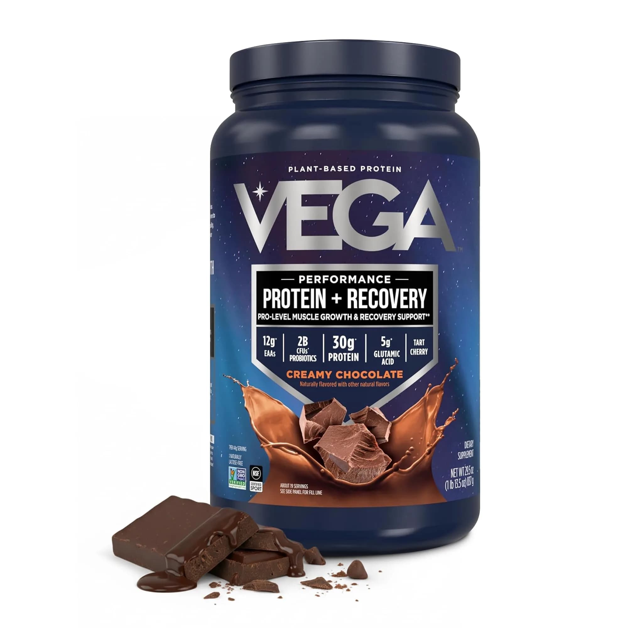Vega Creamy Chocolate protein powder tub Plant 19 servings