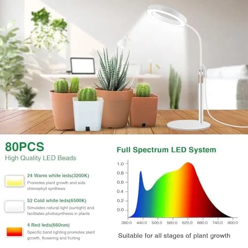 Aumtrly Full Spectrum LED Desk Grow Light with Metal Base, 20W | Adjustable Height & Gooseneck for Indoor Plants thumbnail 4