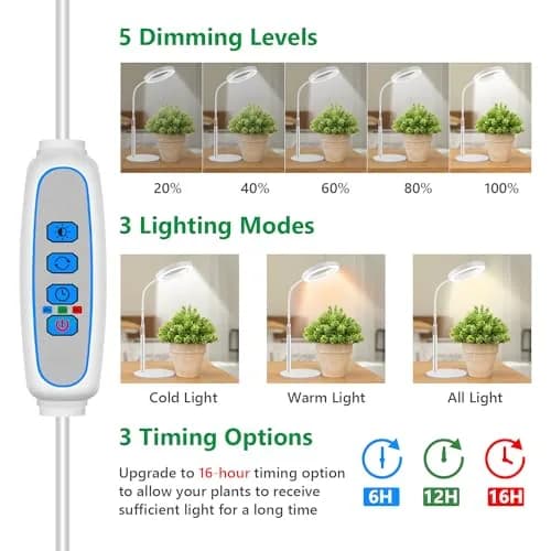 Aumtrly Full Spectrum LED Desk Grow Light with Metal Base, 20W | Adjustable Height & Gooseneck for Indoor Plants thumbnail 3