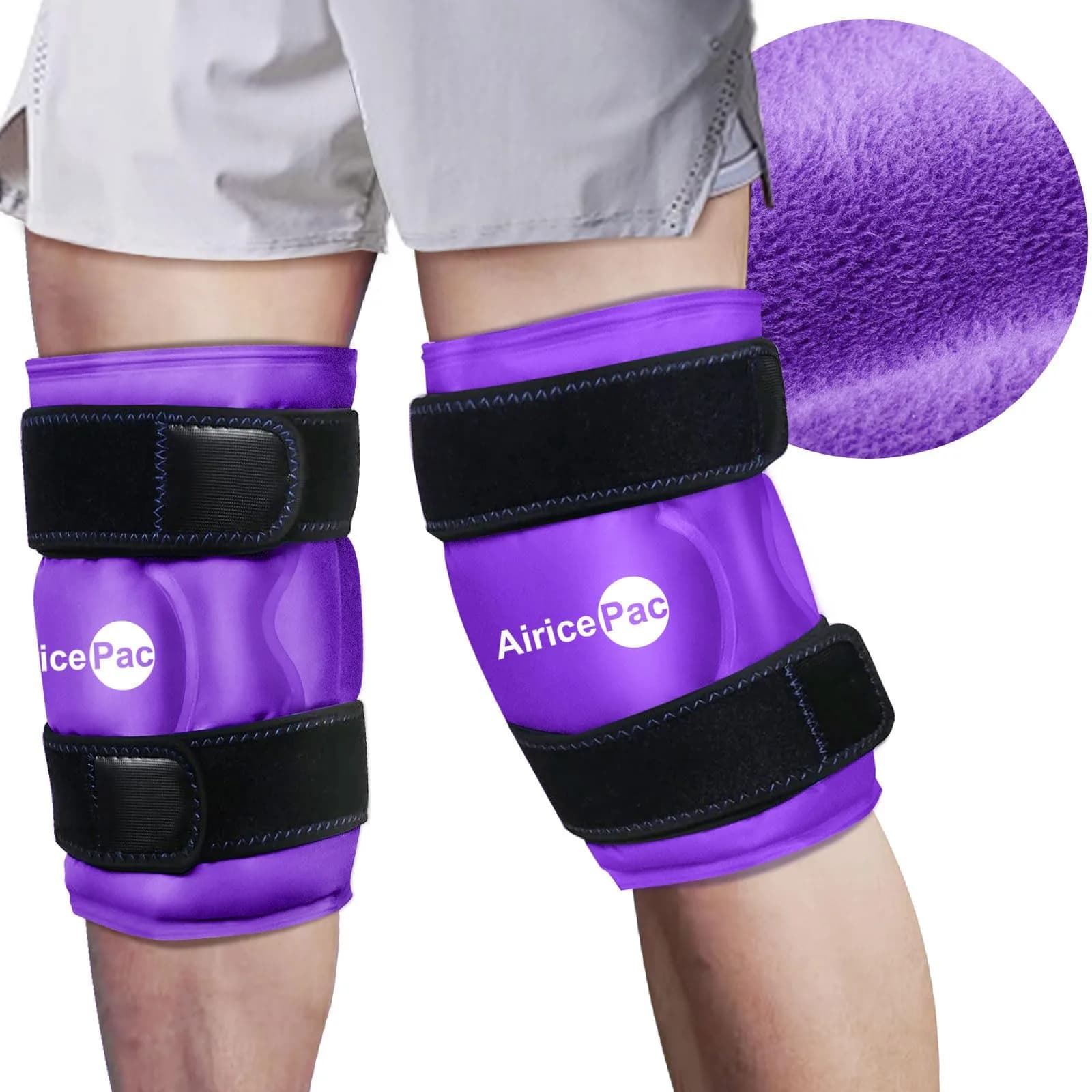 AiricePac Knee Ice Pack Wrap 2-Pack | Reusable Gel Cold Compress for Pain Relief & Injury Recovery — PURPLE