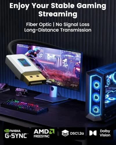 GeoHN.G Fiber Optic DisplayPort 2.1 Cable 40Gbps 15m (50ft) | Supports 8K@60Hz, 4K@120Hz, HDR, VRR thumbnail 5