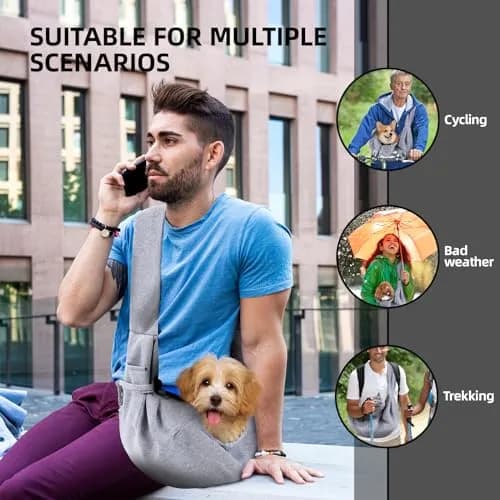 ARZQUT Dog and Cats Carrier Sling, Small Pet Carrier with Storage Pocket | Reversible, Hand-Free, Portable (21x12 inches) thumbnail 2