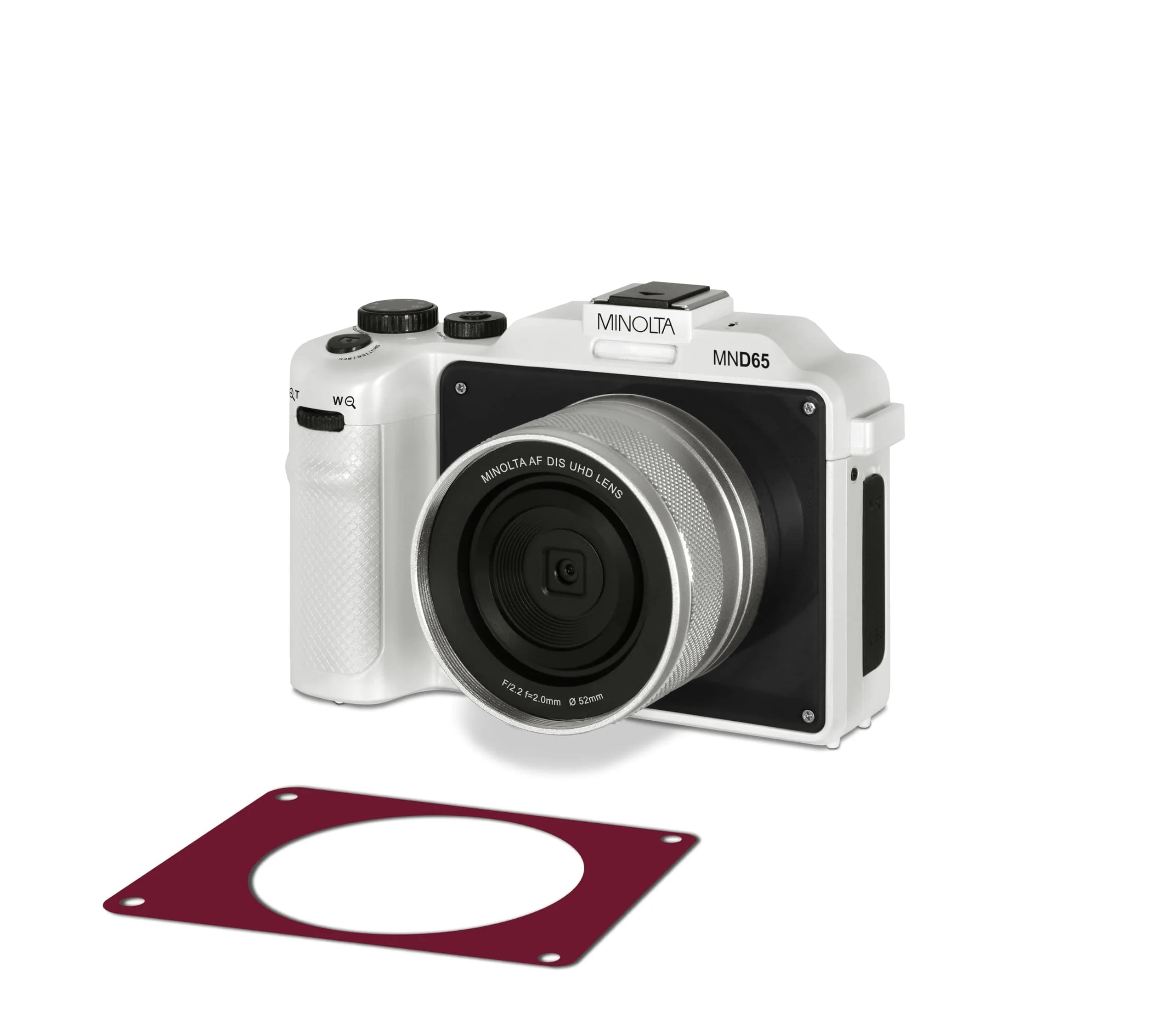 Minolta MND65 56MP Camera | 4K 60FPS Video, Dual-Lens Selfie, 18X Zoom, Compact Gray — Black - Red