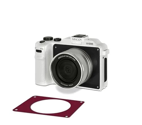 Minolta MND65 Selfie Shot Digital Camera 56MP 4K 60fps 18X Zoom | White with Red Faceplate thumbnail 1