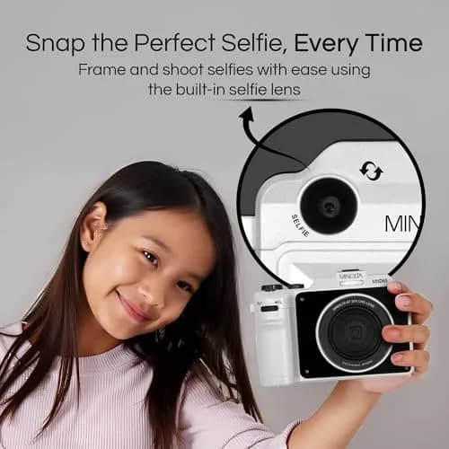 Minolta MND65 Selfie Shot Digital Camera 56MP 4K 60fps 18X Zoom | White with Red Faceplate thumbnail 4