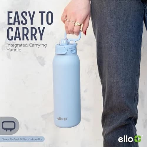 Ello Pop & Fill Insulated Stainless Steel Water Bottle 650ml (22oz) | Sip or Chug, Pistachio thumbnail 7