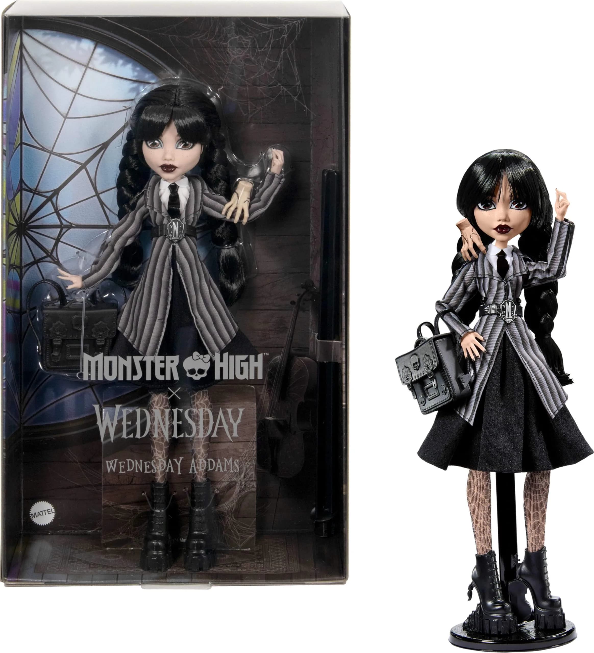 Monster High x Wednesday Addams Doll 29cm (11.4in) | Collectible Doll with Thing & Backpack