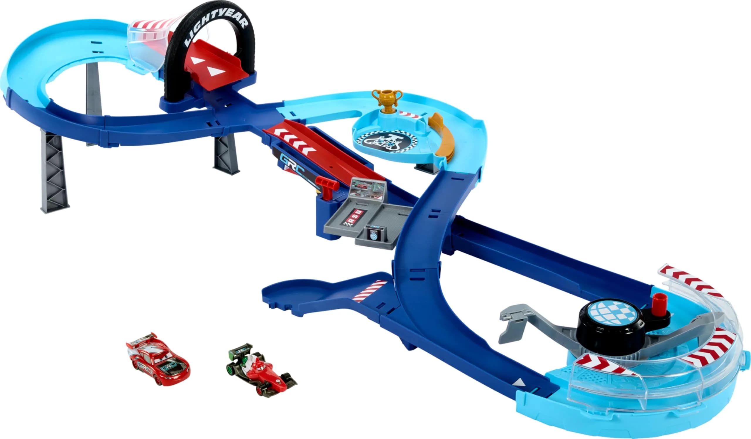 Mattel Disney and Pixar Cars GRC Jumping Raceway Toy Playset | Kid-Powered Racing Fun with Lightning McQueen & Francesco Bernoulli (Large Plastic, Multicolor) - main product image