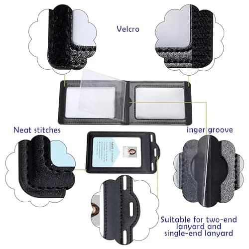 Ouessila Leather Badge Holder with Retractable Reel & 6 Card Slots | Double-Sided Clear ID Protector thumbnail 4