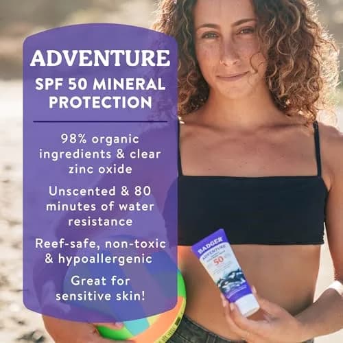 Badger Reef Safe Mineral Sunscreen SPF 50 85ml (2.9 Fl Oz) | Broad Spectrum UVA/UVB Protection thumbnail 2